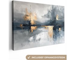 Canvas schilderij 120x80 cm - Wanddecoratie Abstract - Verf - Kunst - Goud - Muurdecoratie woonkamer - Kamer decoratie modern - Abstracte schilderijen
