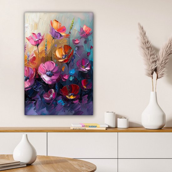 Peinture sur toile 40x60 cm - Décoration murale Fleurs - Violet - Coloré - Peint à la main - Art - Décoration murale salon - Décoration de chambre moderne - Tableaux abstraits