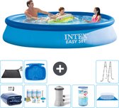 Intex Rond Opblaasbaar Easy Set Zwembad - 366 x 76 cm - Blauw - Inclusief Solarzeil - Onderhoudspakket - Zwembadfilterpomp - Filter - Grondzeil - Solar Mat - Ladder - Voetenbad