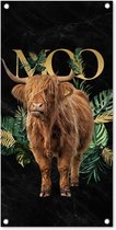 Tuinposter Spreuk - Schotse hooglander - Planten - 40x80 cm - Wanddecoratie Buiten - Tuinposter - Tuindoek - Schuttingposter - Tuinschilderij