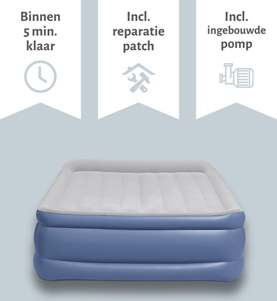 Bestway luchtbed - 2-Persoons - 152 x 203 x 56 cm - Grijs/Blauw - Inclusief pomp - Reparatieset van Bestway — afbeelding 5
