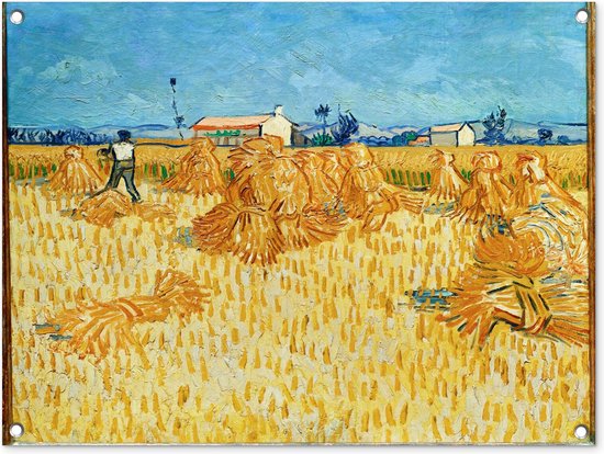 Tuinschilderij Oogst in de Provence - Vincent van Gogh - 80x60 cm - Tuinposter - Tuindoek - Buitenposter
