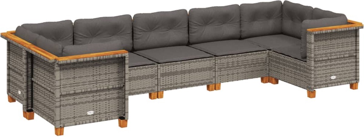 VidaXL 7-delige Loungeset met kussens poly rattan grijs