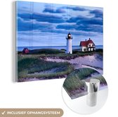 MuchoWow® Glasschilderij 180x120 cm - Schilderij acrylglas - Prachtige lucht boven de vuurtoren en het strand op de Cape Cod National Seashore - Foto op glas - Schilderijen
