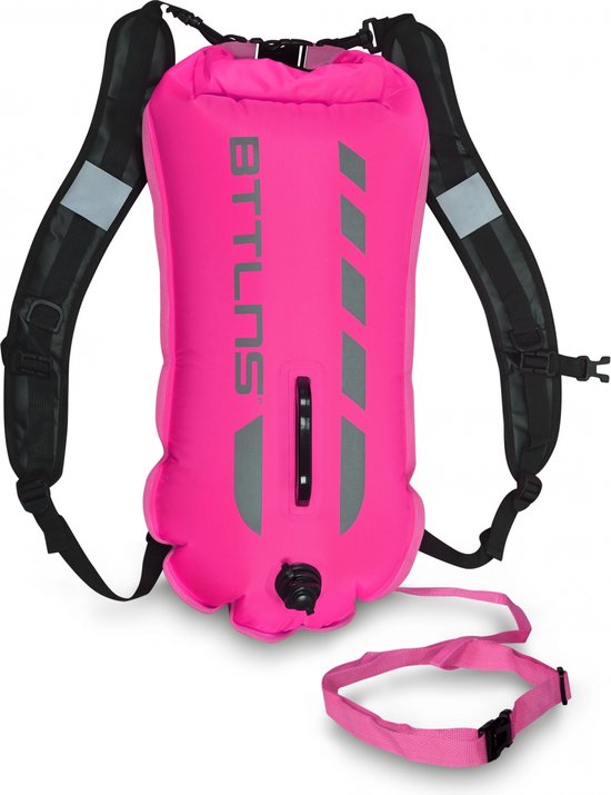 Foto: Bttlns zwemboei voor openwaterzwemmen zwem boei met drybag met schouderbanden dubbel gelaagd nylon 28 liter kronos 1 0 roze