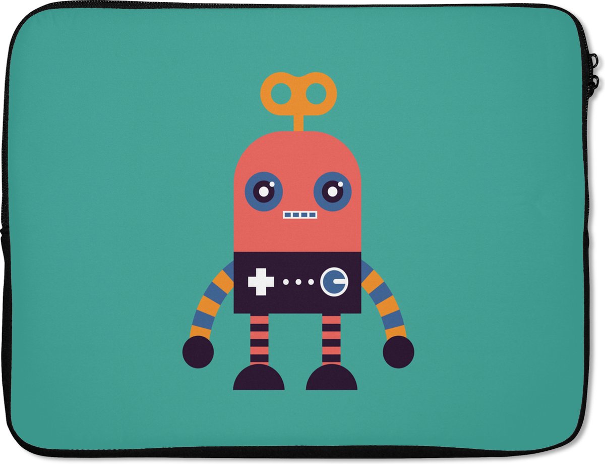 Laptophoes 17 inch - Robot - Speelgoed - Gezicht - Roze - Jongens - Kinderen - Laptop sleeve - Binnenmaat 41x28 cm - Zwarte achterkant