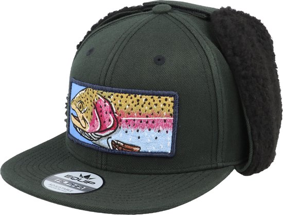 Hatstore- Big Rainbow Trout Vintage Black Ear Flap Snapback - Skillfish Cap