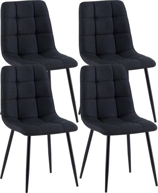 In And OutdoorMatch Chaises de salle à manger Jessie - Zwart - Set de 4 - Tissu - Rembourrage de haute qualité - Chaises de salle à manger de Luxe - Look moderne