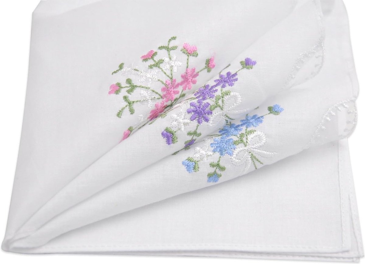 Lot De 6 Mouchoirs En Coton 100% Pour Femme - 27x27 Cm, Couleurs Bleu Et Rose, Très Bon état