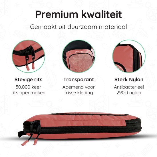 Volcan Compression Cubes d'emballage - Set organisateur de valise - Set de 4 - Avec fermeture éclair de compression - Pour sac à dos et valise - Vieux rose
