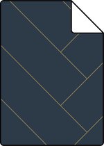 Proefstaal ESTAhome behangpapier visgraat-motief donkerblauw en goud - 139309 - 26,5 x 21 cm