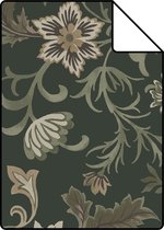 Proefstaal ESTAhome behangpapier vintage bloemen zwart en groen - 139417 - 26,5 x 21 cm