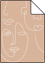 Proefstaal ESTAhome behangpapier line art gezichten perzik roze en wit - 139214 - 26,5 x 21 cm