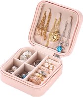 Sieradendoosje voor dames, sieradendoosje, opbergdoos voor sieraden, mini-sieradenkistje voor reizen, voor ringen, oorbellen, armbanden, geschenkdoos (roze)