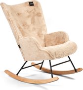 Aemely Schommelstoel Mama – Beige imitatiebont – Hout en staal - Schommelstoel babykamer - Fauteuil - Hoge rugleuning