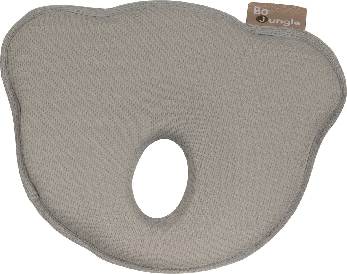 Bo Jungle - Ergonomisch Hoofdkussen - Traagschuimvulling - Tegen plat achterhoofdje - Ademende stof - Vorm Beertje - Kraamcadeau - Cosy Grey - Grijs