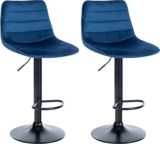CLP Lex Set van 2 barkrukken - Met rugleuning - Voetsteun - Velvet - Fluweel - blauw schwarz-matt