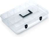 Kistenberg Sorteerbox/vakjes koffer - spijkers/schroeven/kleine spullen - 6 vaks - kunststof - transparant - 40 x 30 x 8.5 cm