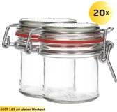 20x Glazen Weckpot 125 ml - Rond & Transparant - Inmaakpotten, Mason Jar, Weckpotten met Deksel, Confituurpotten - Hervulbaar - Glas - 2 Potten