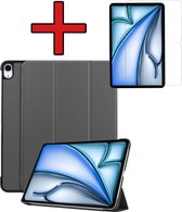 Hoes Geschikt voor iPad Air 2024 (13 inch) Hoes Book Case Hoesje Trifold Cover Met Screenprotector - Hoesje Geschikt voor iPad Air 6 (13 inch) Hoesje Bookcase - Grijs