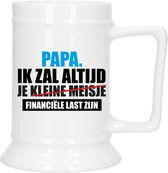 Bellatio Decoration Cadeau Bierpul voor papa - blauw - financiele vader - keramiek - 530 ml - Vaderdag