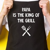 Zwart keukenschort / BBQ-schort met tekst | Papa is the king of the grill | Katoen - One size - Verstelbaar - Wasbaar - Cadeau voor hem - Vaderdag - Gratis verzending