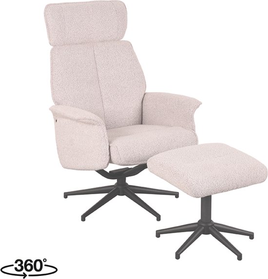 LABEL51 Verdal Fauteuil - Naturel - Boucle - Incl. Hocker