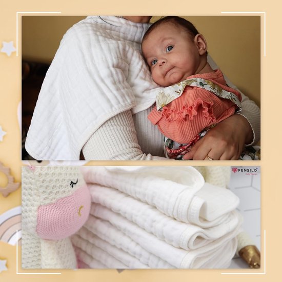 Fensilo -Hydrofiele Luiers - Hydrofiele Doeken - 100% Katoenen mousseline - 35 x 50 cm - 10 pack - Wit -Musseline doeken voor baby's, spuugdoeken voor baby's, 6 lagen, absorberende luiers, stoffen luiers