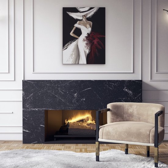 Artaza Tableau sur toile Femme dans une robe Witte avec un chapeau - 60x80 - Décoration murale - Photo sur toile - Impression sur toile