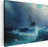Artaza Canvas Schilderij Kunstwerk van een Schip in een Stormachtige Zee - 80x60 - Muurdecoratie - Foto Op Canvas - Canvas Print