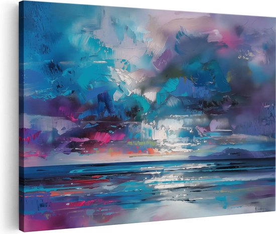 Artaza Canvas Schilderij Abstract Blauwe Lucht met Paarse Wolken - 120x80 cm - Groot - Wanddecoratie Woonkamer - Schilderijen - Muurdecoratie