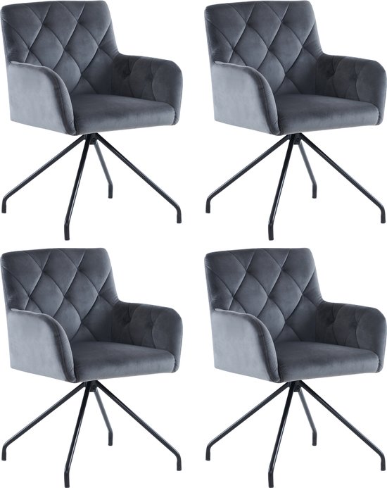 Goeurvant Eetkamerstoelen, draaibaar 4-delig set, grijs, met armleuningen, gestoffeerd, draaistoel, eetkamerstoelen van fluweel, keukenstoel met metalen poten voor woonkamer en eetkamer