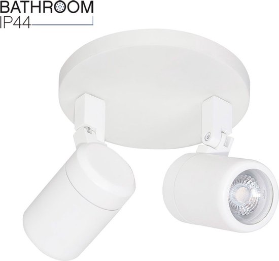 Ronde badkamer plafondspot Rain | 2 lichts | GU10 | wit | glas / metaal | Ø 15 cm | IP44 | zwenk- en kantelbaar | modern design