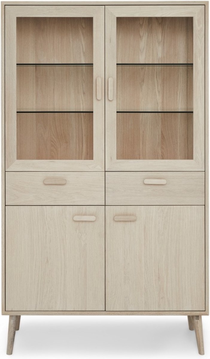 Vitrinekast met Glas - Licht Eiken - Eikenhout - 110x40x187cm - Kast Porto - Giga Meubel