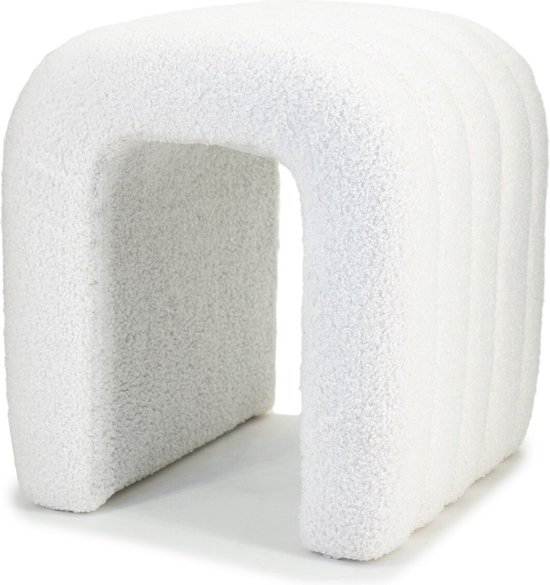 Pouf Bouclé Beige - Hauteur d'assise 45 cm - Style Japandi - Giga Meubel