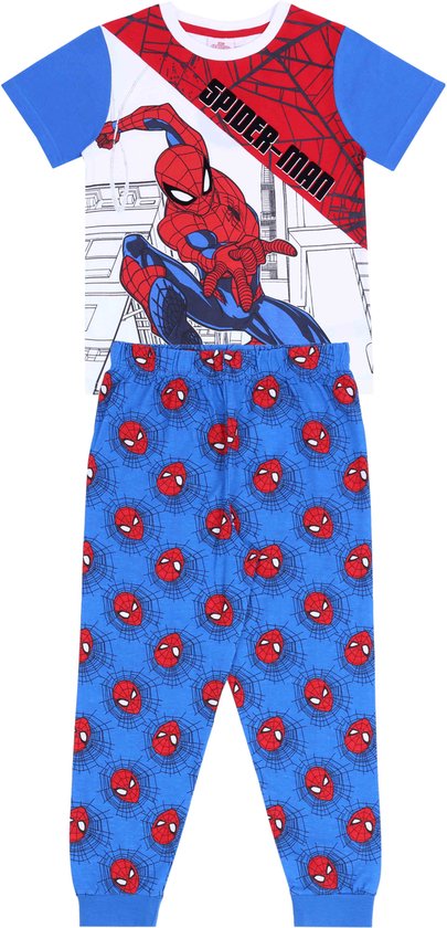 Marvel Spiderman-pyjama voor jongens, kinderen, volledige lengte, Avengers, nachtkleding, pyjamaset, Meerkleurig, 7-8 jaar