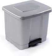 Dubbele afvalemmer/vuilnisemmer 35 liter met deksel en pedaal - Zilver- vuilnisbakken/prullenbakken - Kantoor/keuken