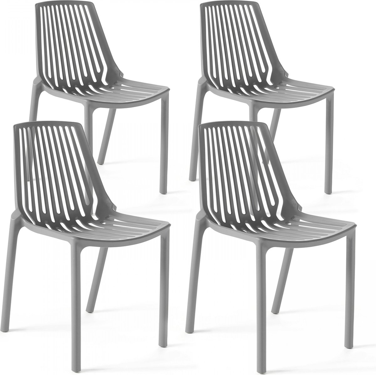 Oviala - Set van 4 grijze plastic stoelen - Paris