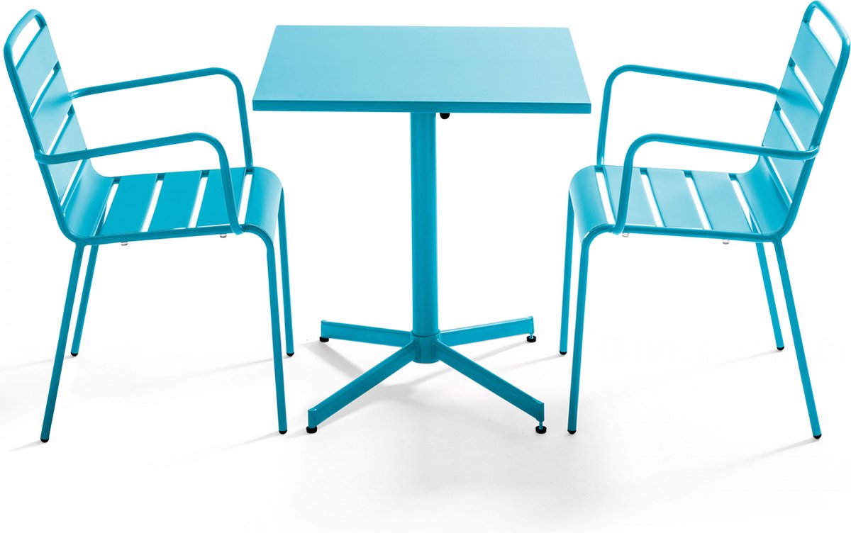 Oviala - Set van een vierkante tuin tafel en 2 blauwe fauteuils - Palavas