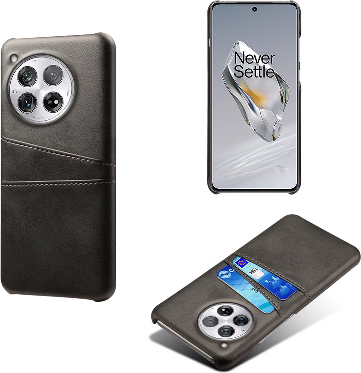 Backcover met Opbergvakjes + PMMA Screenprotector voor OnePlus 12 _ Zwart