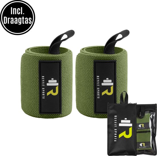 ReyFit Sports 2x Fitness & CrossFit Polsband - Wrist wraps - Polsbanden voor Krachttraining - Polsbrace - Fitness Accessoires - Inclusief Draagtas - Groen