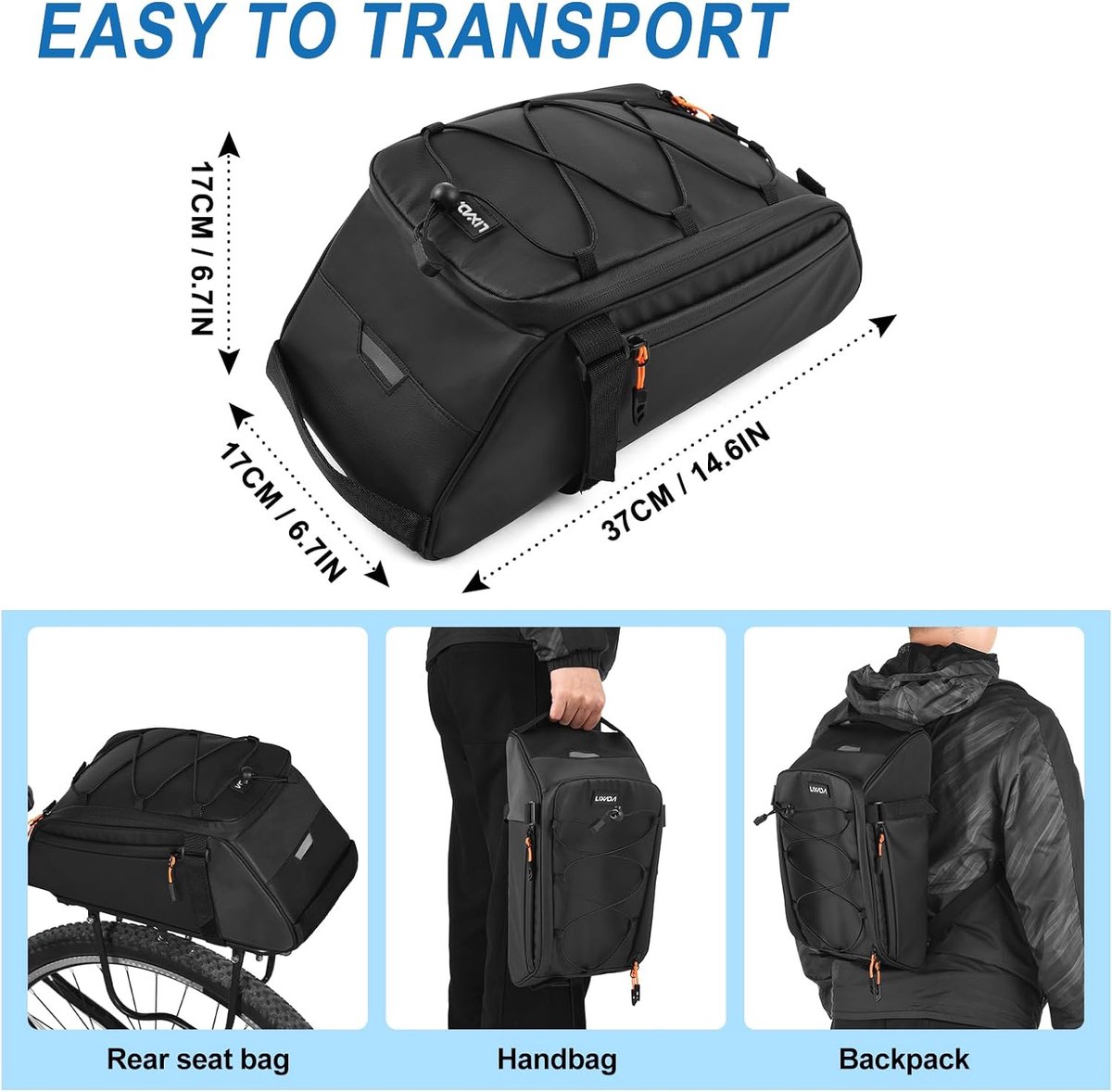 3-in-1 Waterdichte Fietstas 10L – Voor Bagagedrager, Met Regenhoes, Reflecterende Strepen, Afneembare Schouderbanden, 900D Oxford, Geschikt Voor MTB En Racefiets, Zilver