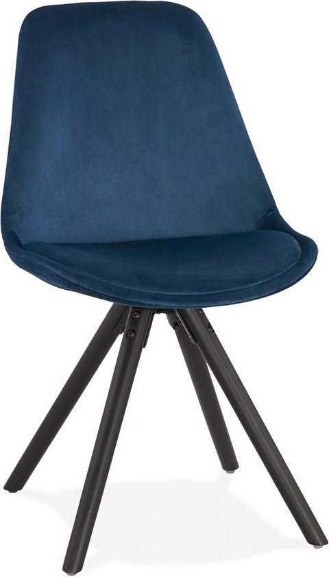 Alterego Vintage stoel 'RICKY' in blauw fluweel en poten in zwart hout