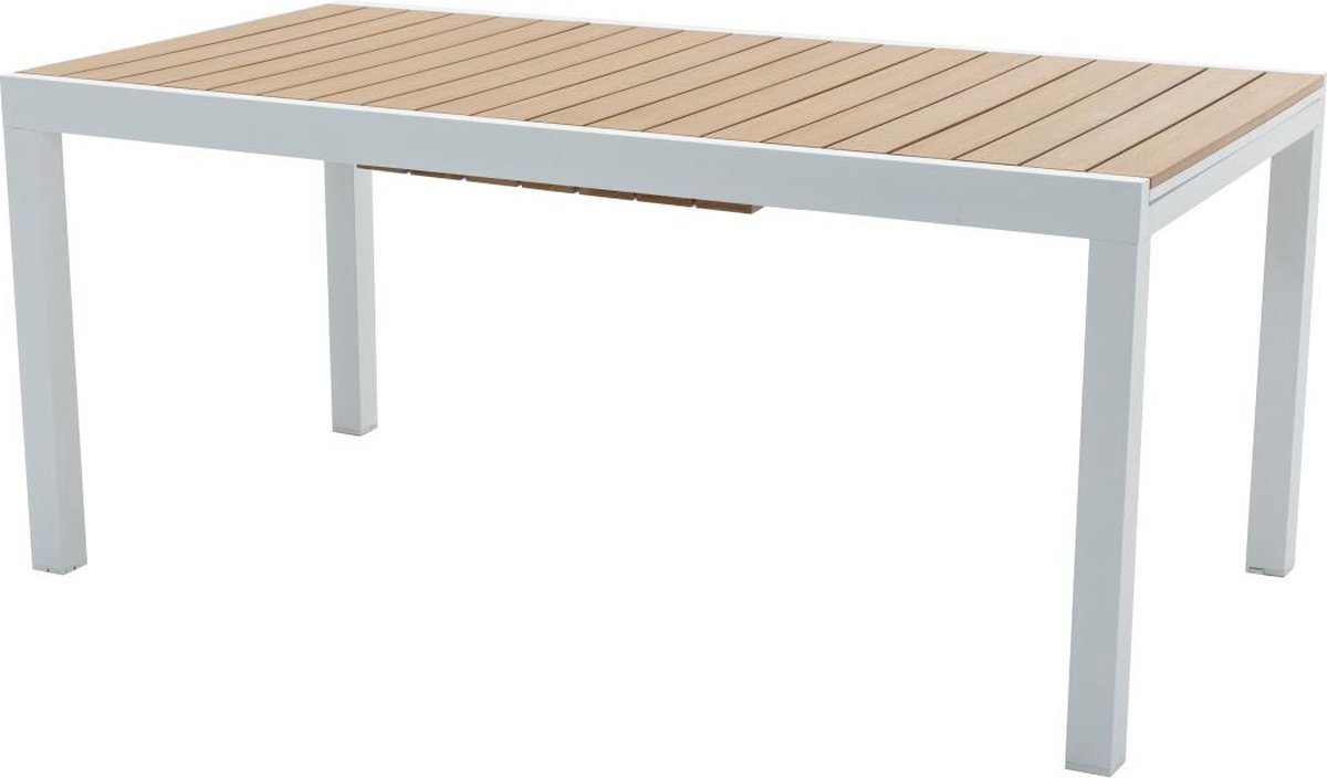 MYLIA Verlengbare tuineettafel van aluminium en polywood L170/230 cm - Licht naturel en wit - MACILA van MYLIA L 230 cm x H 74 cm x D 90 cm