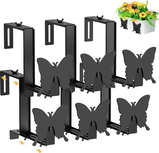 Spetebo Bloembak Houder grijs tot 50 kg individueel verstelbaar - set van 2 - metalen beugel voor balkonreling van 4-12 cm - reling muur plantenbak haak variabel
