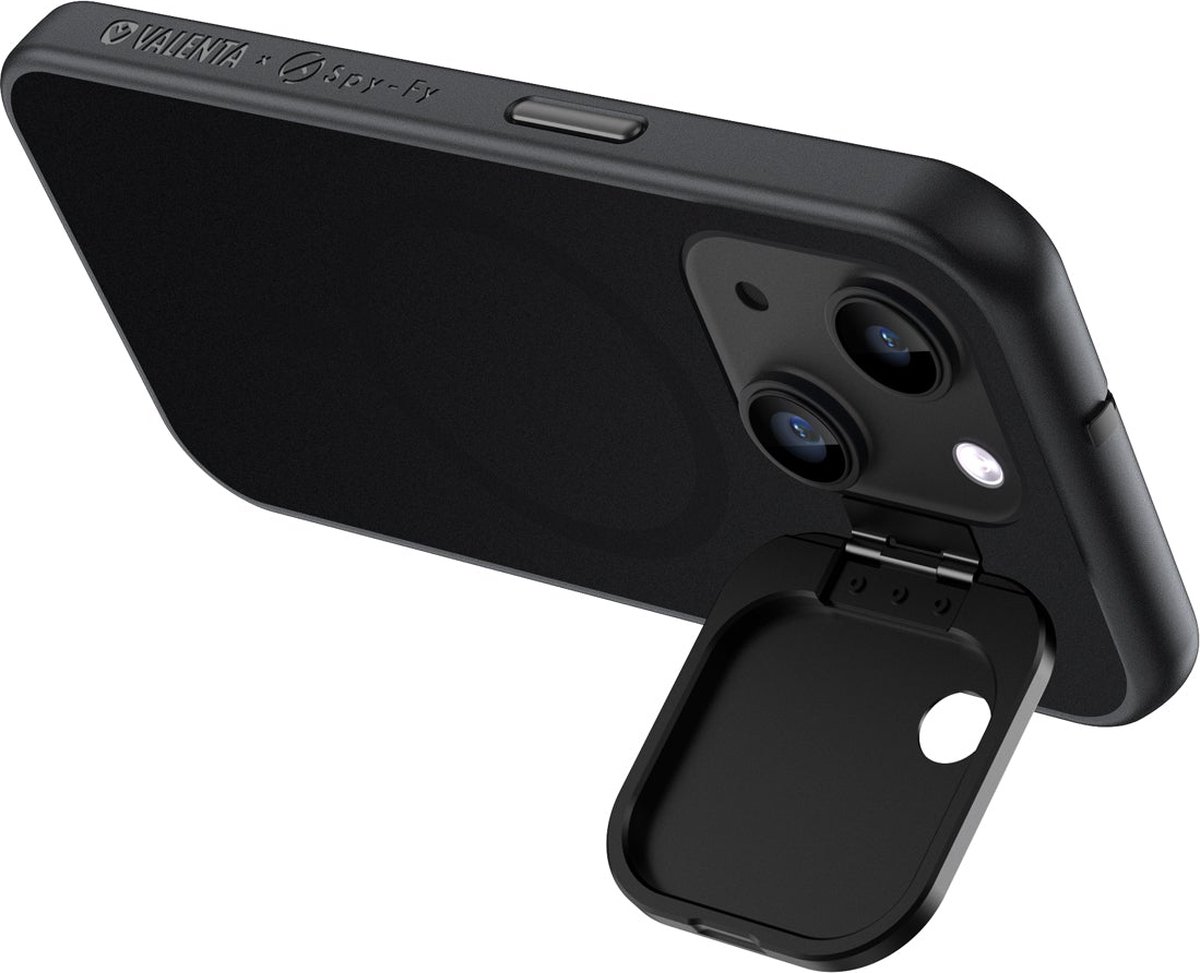 Valenta x Spy-Fy - iPhone 15 Hoesje met Camera Covers aan Voor- én Achterkant | Beschermt je Privacy en je Camera’s | Valenta Privacy Case Zwart