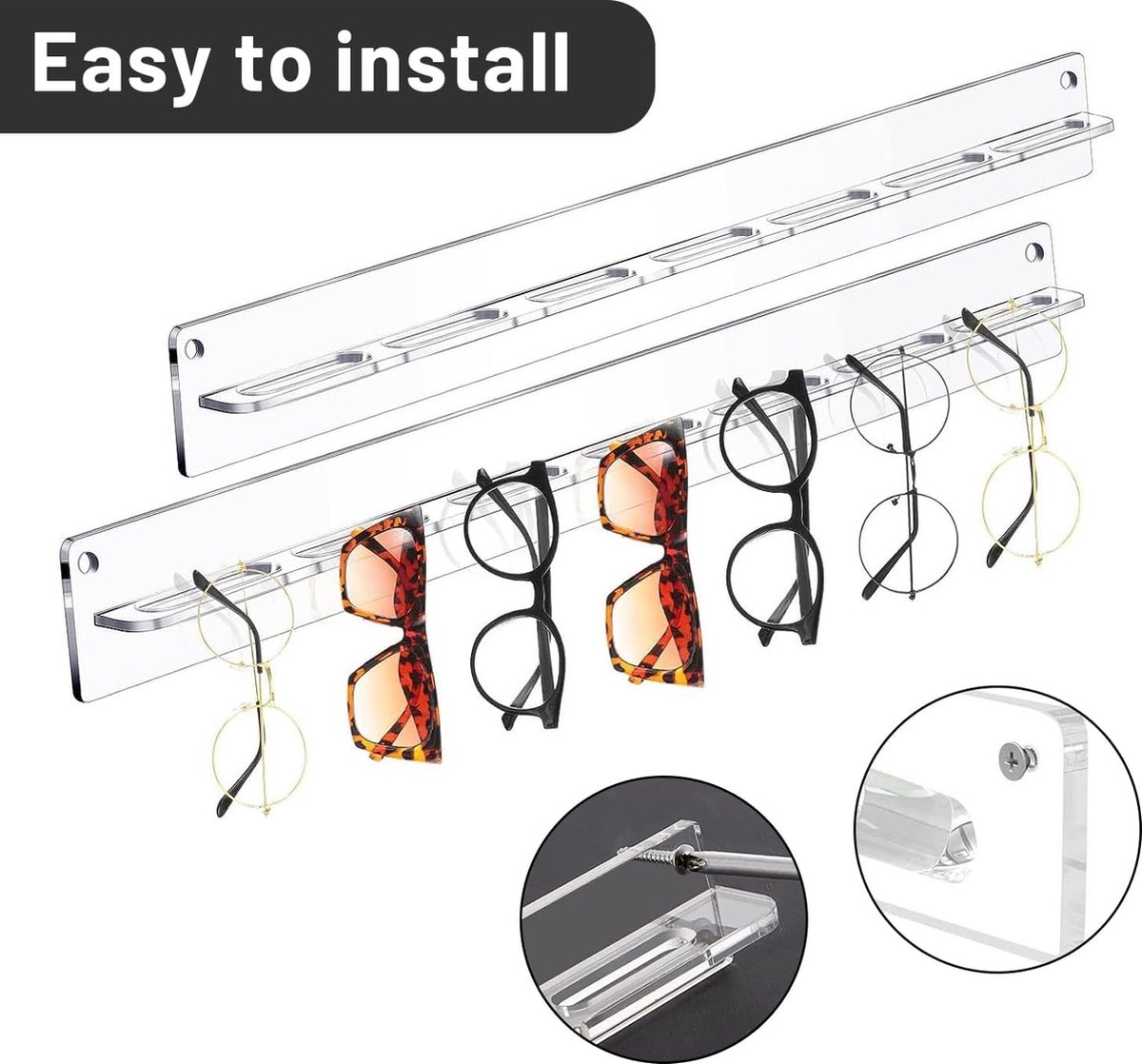 Zonnebril Organizer Muur,Zonnebril Organizer Muurbevestiging | Helder acryl zonnebril organisator voor muur - Brillendisplay, zonnebrilrek voor woondecoratie, glazen opbergorganisator voor Itrimaka