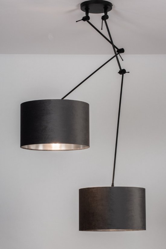 Lumidora Hanglamp 30924 - CHARLOTTE - 2 Lichts - E27 - Zwart - Grijs - Zilver -oud zilver - Antraciet donkergrijs - Metaal