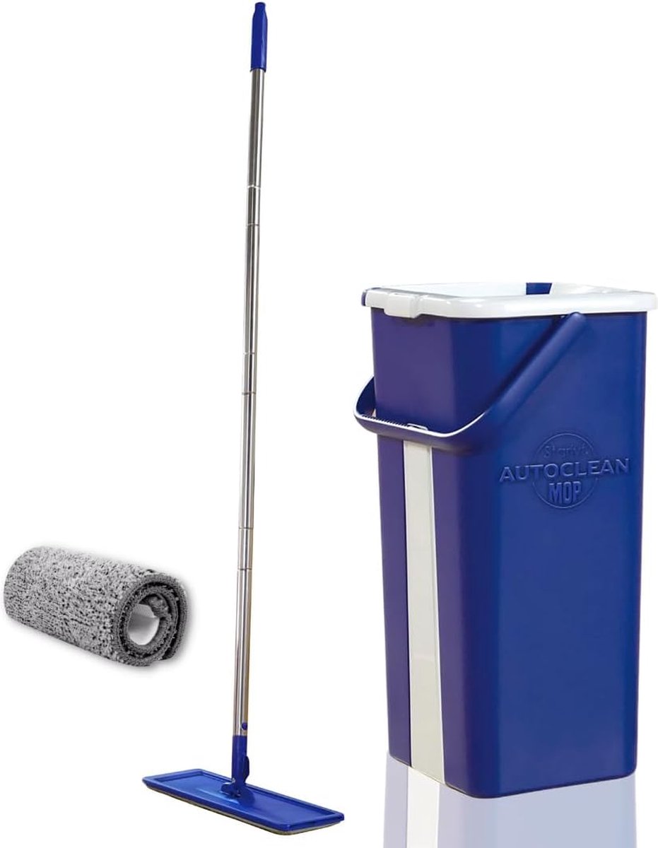 Autoclean Mop 360° Draaibare Bezem Pas De Taille - Dweil En Emmer Set Dubbel Compartiment Emmer Nat Droog Herbruikbare Dweildoeken Geschikt Voor Elk Soort Vloer Mop And Bucket Set