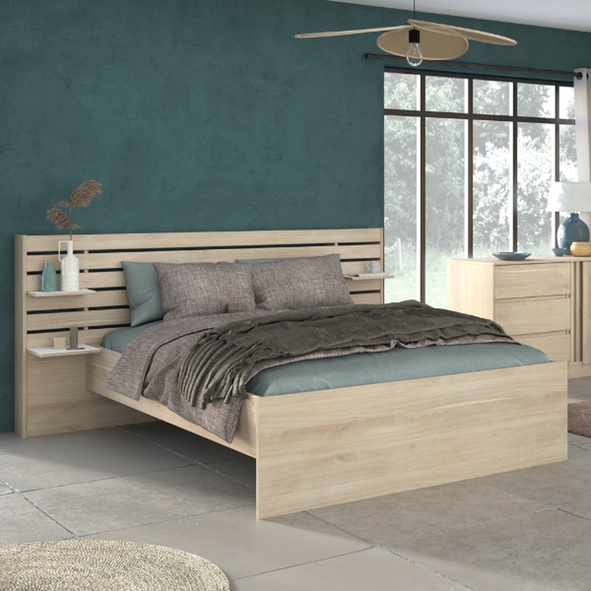 Twijfelaar Tokio 140x200cm-eikdecor/wit - Parisot - Tweepersoons bedkader - Wit; Bruin - Spaanplaat Tweepersoons Normaal bed